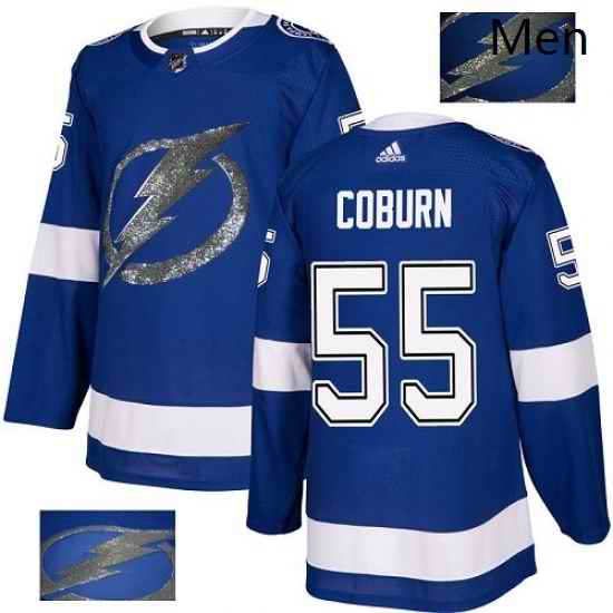 Mens Adidas Tampa Bay Lightning 55 Braydon Coburn Authentic Royal Blue Fashion Gold NHL Jersey